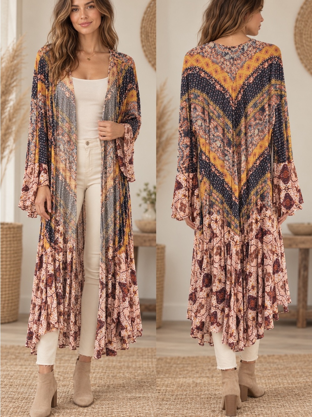 Umgee Boho Printed Kimono Cardigan (090567) 🌼 ☮️